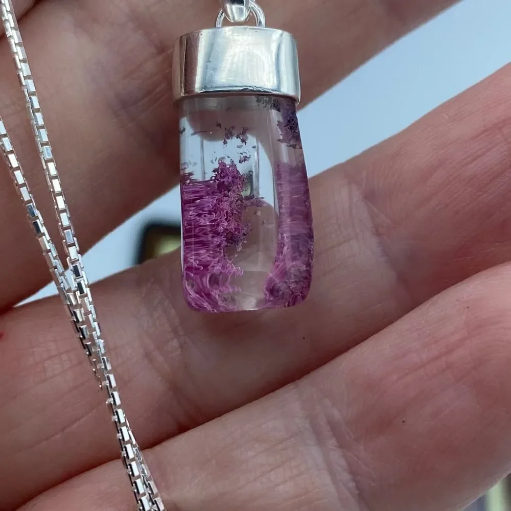 Garden Quartz Purple Lodolite Sterling Silver Pendant 18